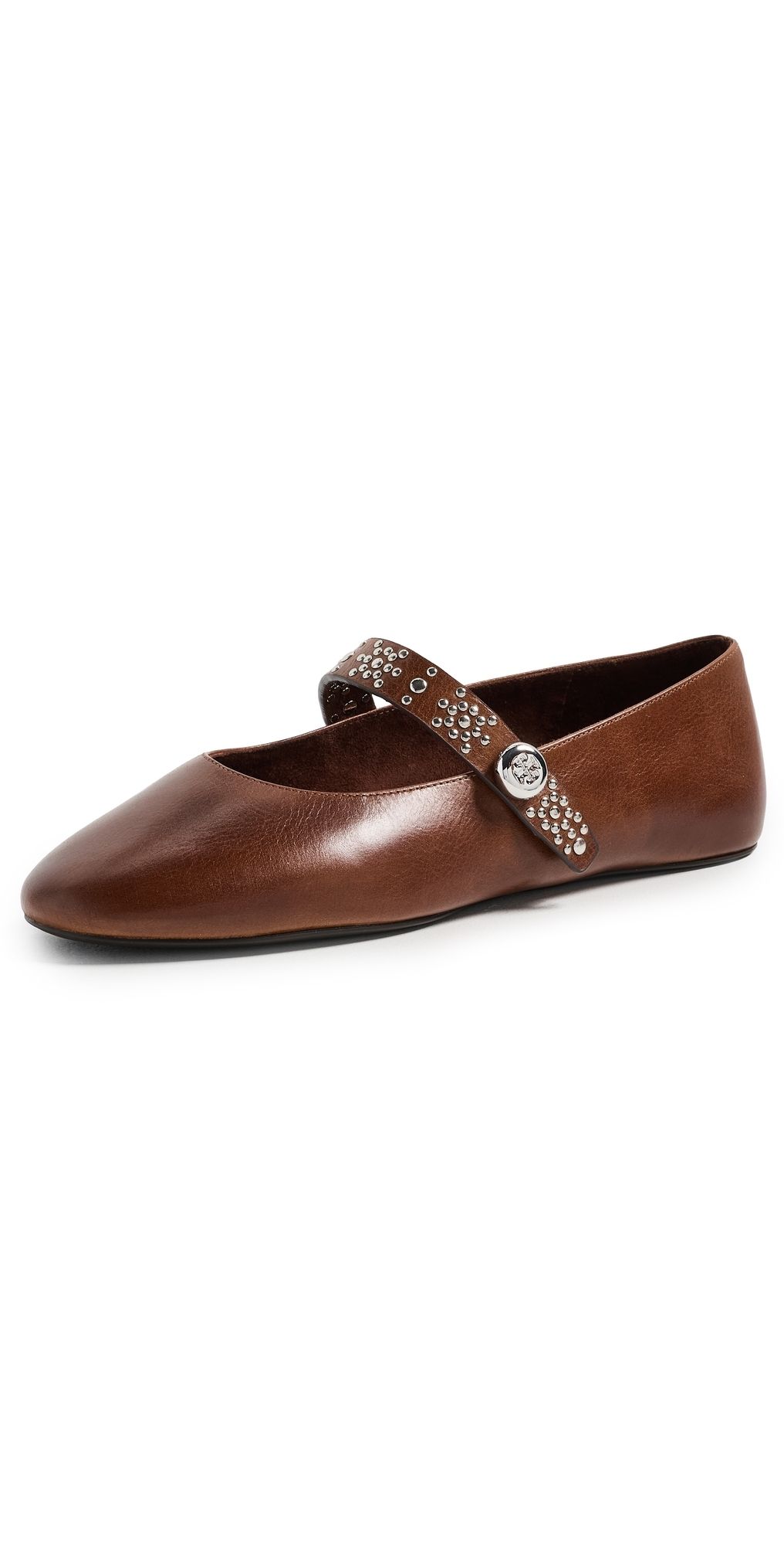 Tory Burch Romy Stud Mary Jane Flats Cognac 7.5