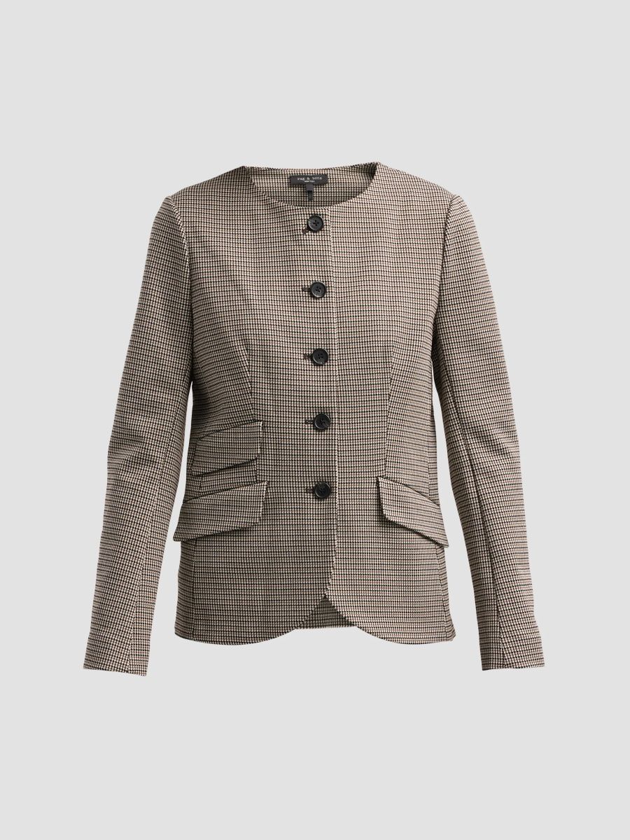 rag & bone Women's Collarless Slade Ponte Jacquard Blazer - Brown Black Multi - Size 14