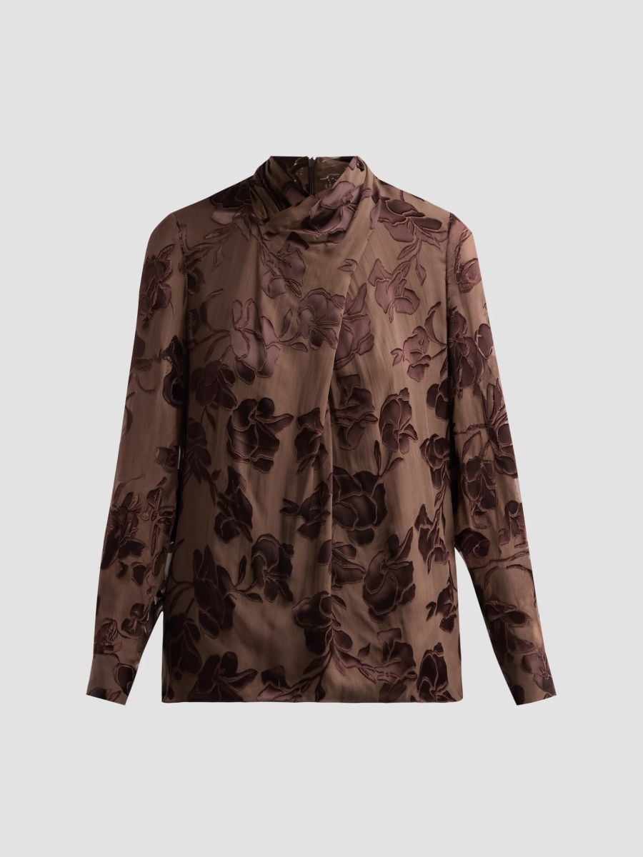 Elie Tahari Women's Tiffany Semi-Sheer Blouse - Rhapsody Brown - Size XS
