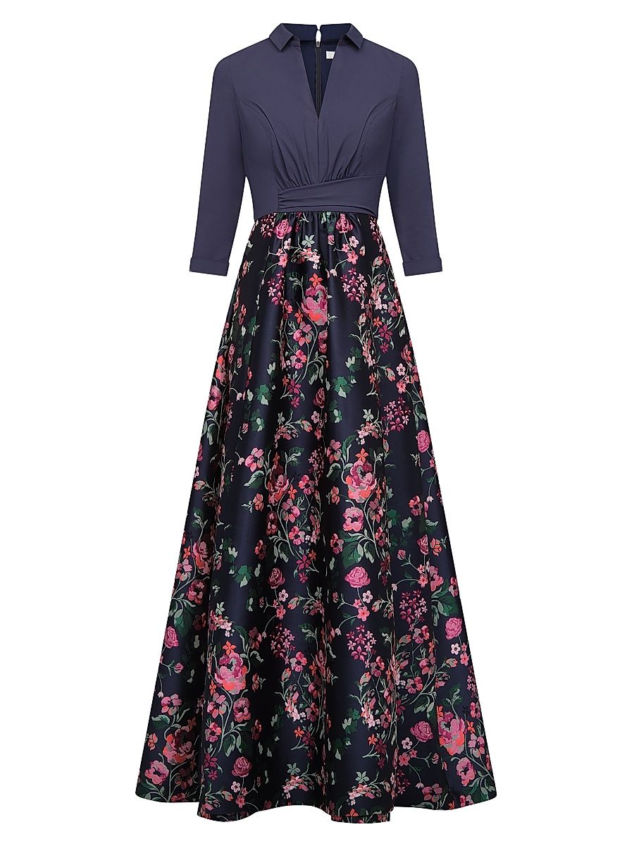 Women's Marceline Floral-Jacquard Shirtwaist Gown - Ink Blue Multi - Size 18