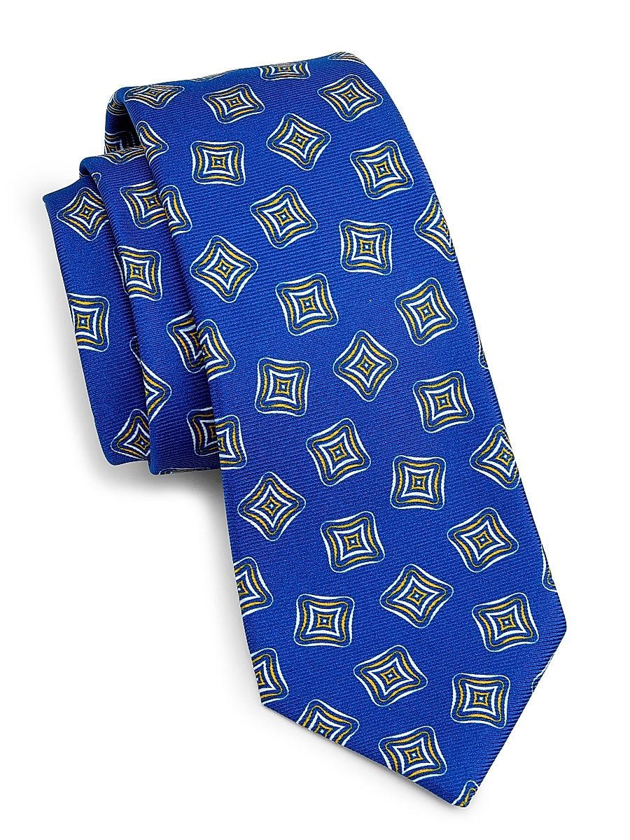 Men's Diagonal Geometric-Print Silk Tie - Blue