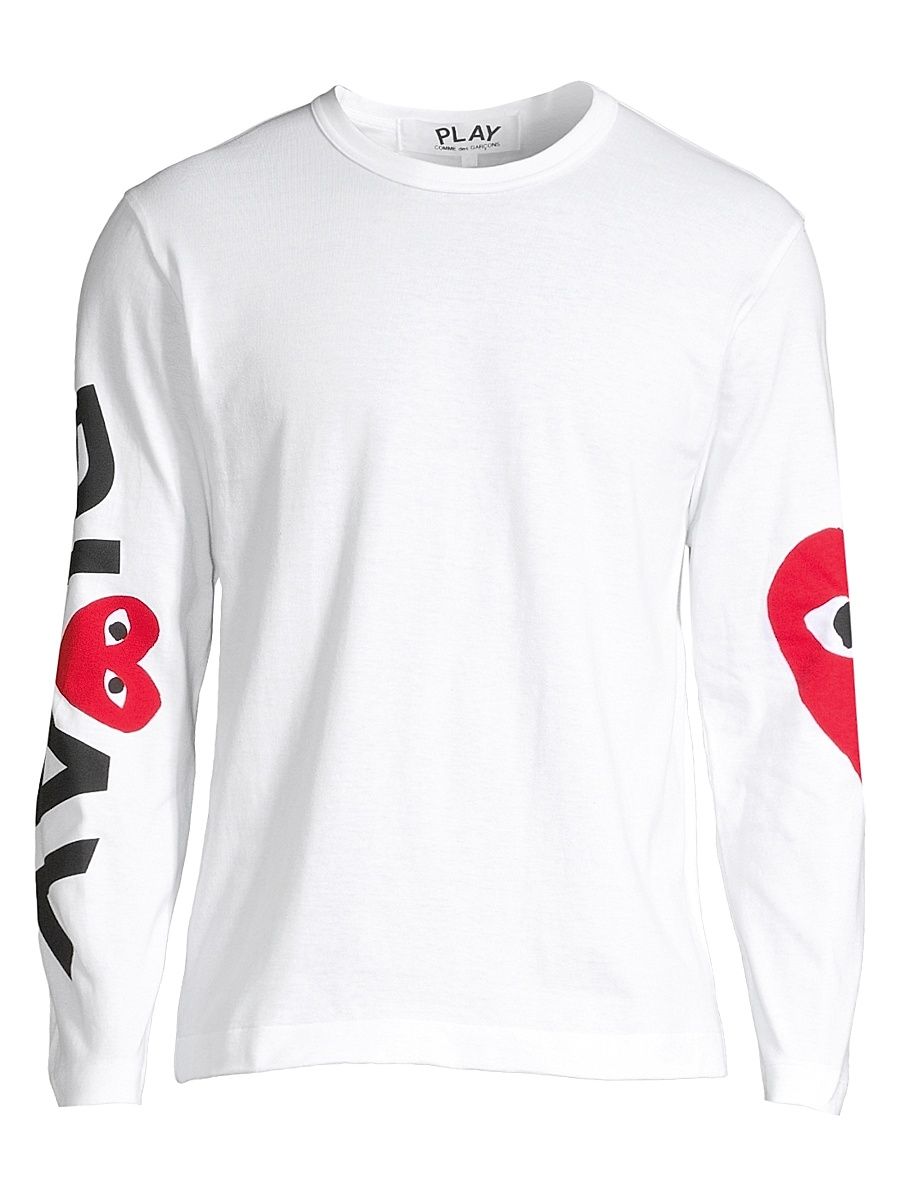 Men's Play Logo Long-Sleeve Cotton Tee - White - Size Small