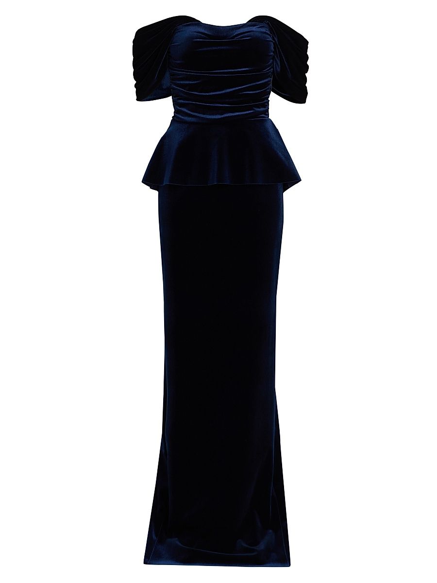 Women's Vesina Off-the-Shoulder Velvet Gown - Blue Notte - Size 8