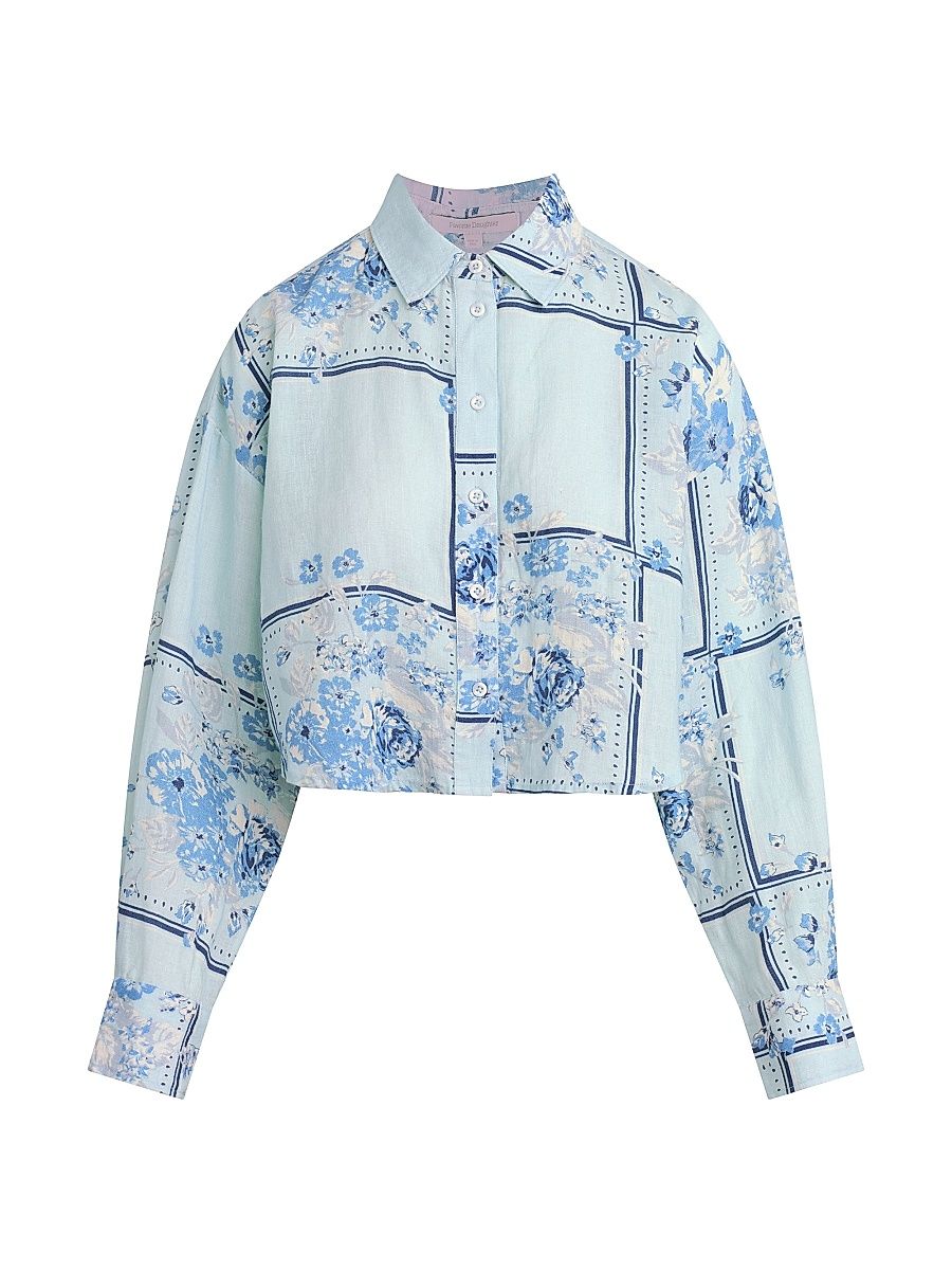 Women's The Crop Ex-Boyfriend Floral Cotton Shirt - Floral Scarf - Size XL
