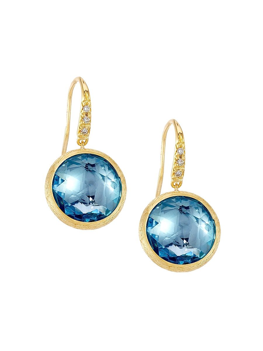 Women's Jaipur Color 18K Yellow Gold, Blue Topaz & 0.05 TCW Diamond Drop Earrings - Blue