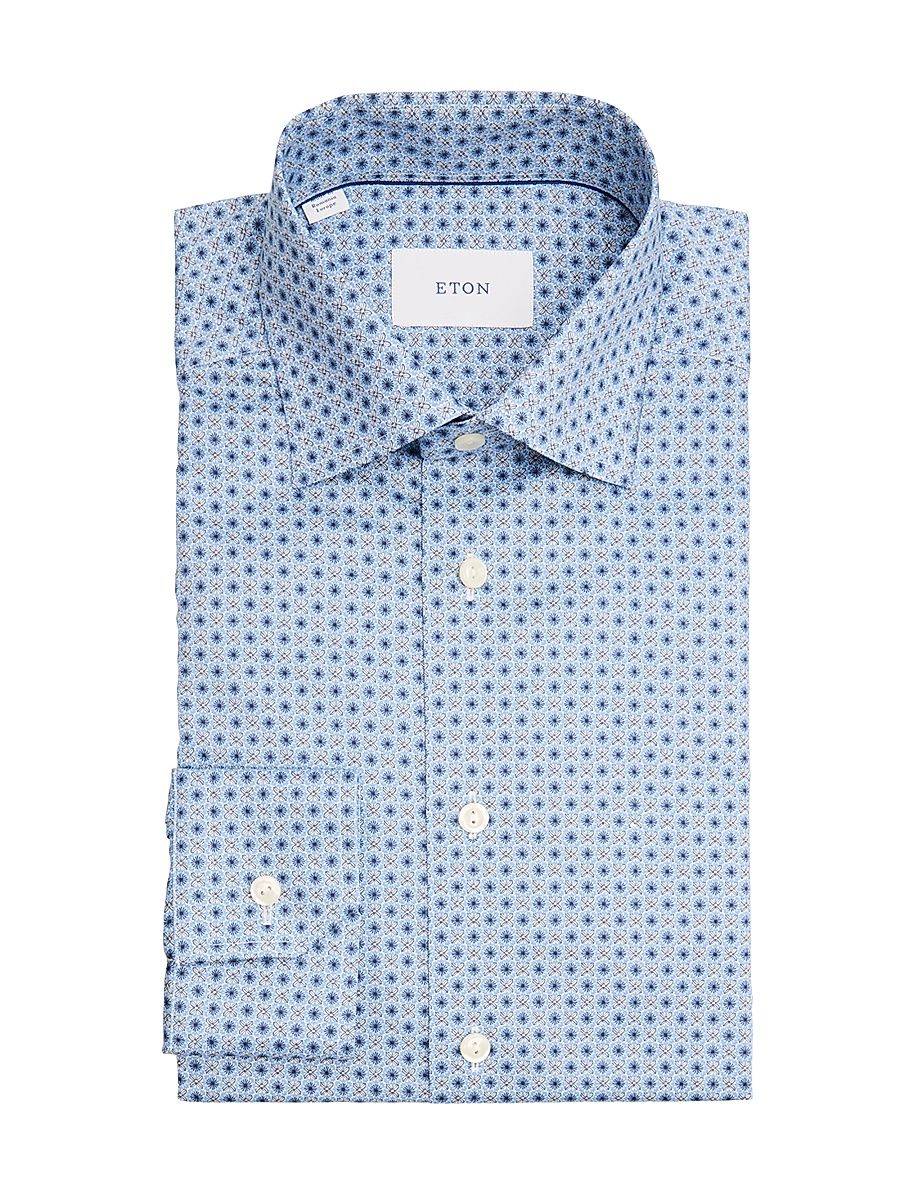 Men's Geometric Cotton Contemporary-Fit Dress Shirt - Blue - Size 18