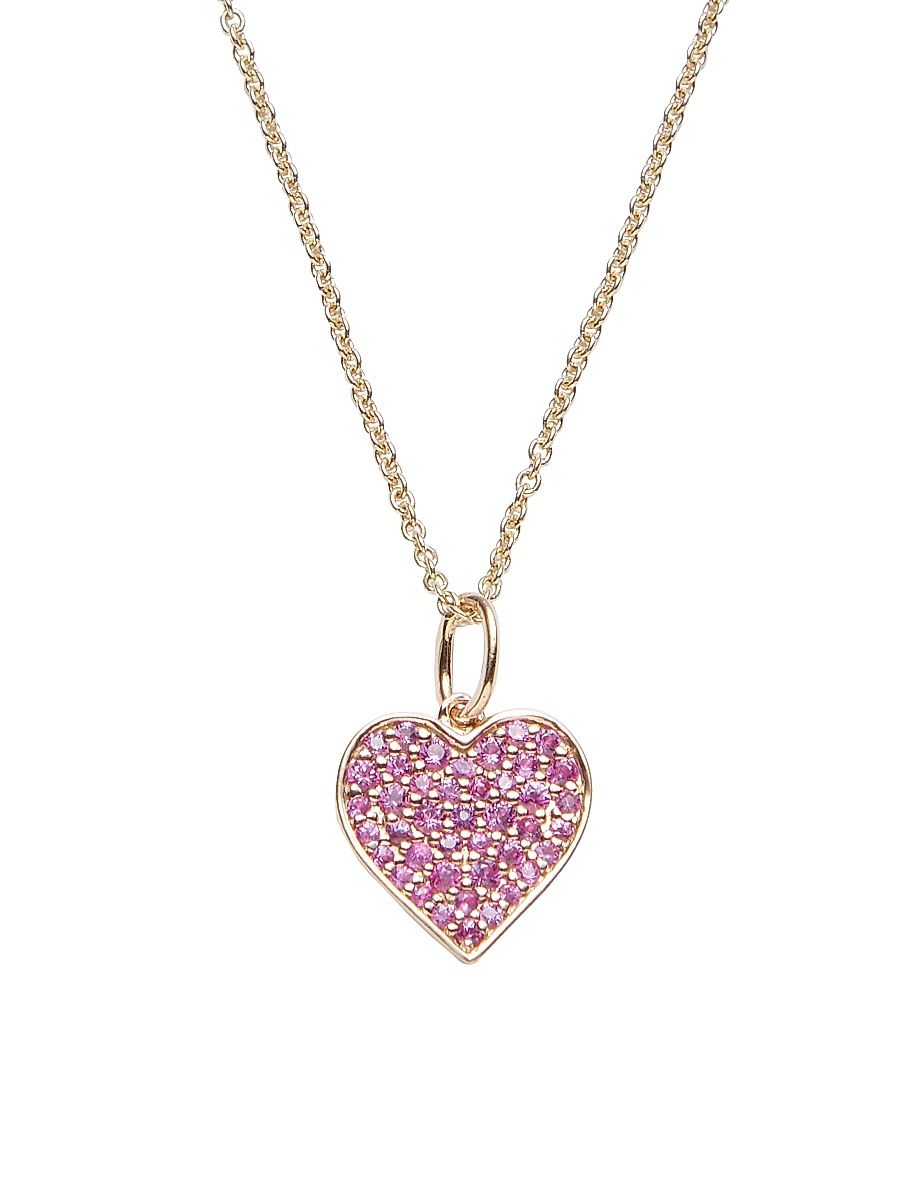 Women's 14K Yellow Gold & Pink Sapphire Heart Charm Necklace
