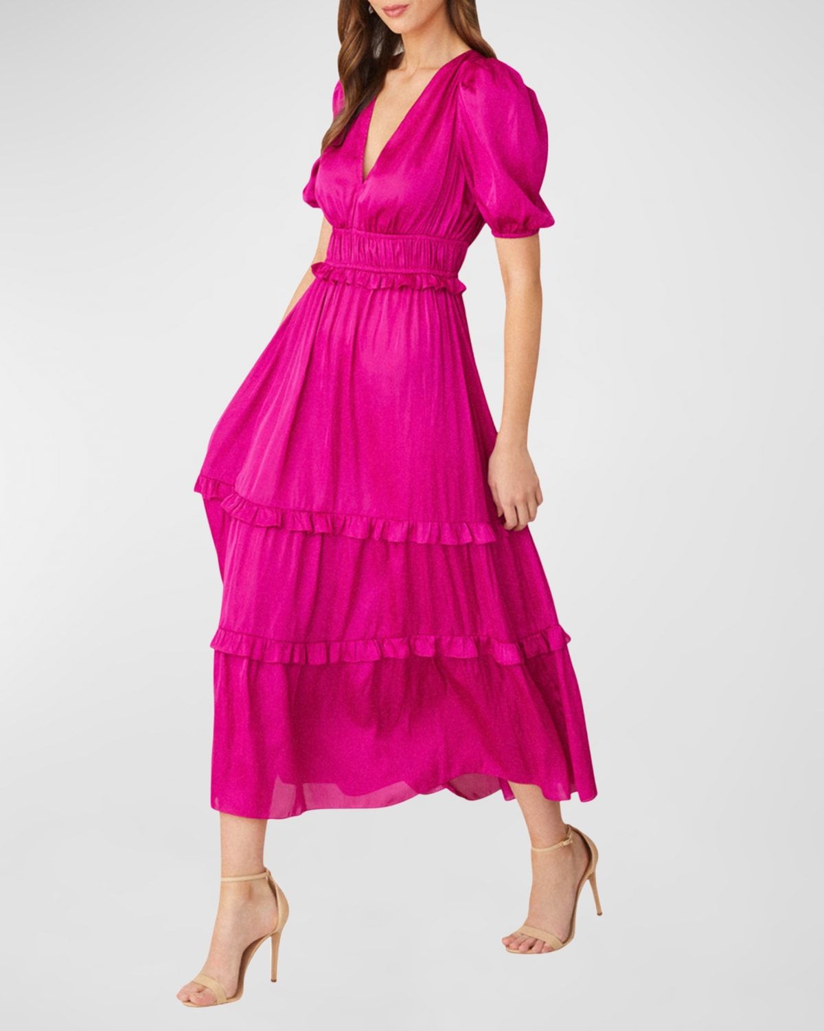 Marcela Vintage Ruched Ruffle Dress