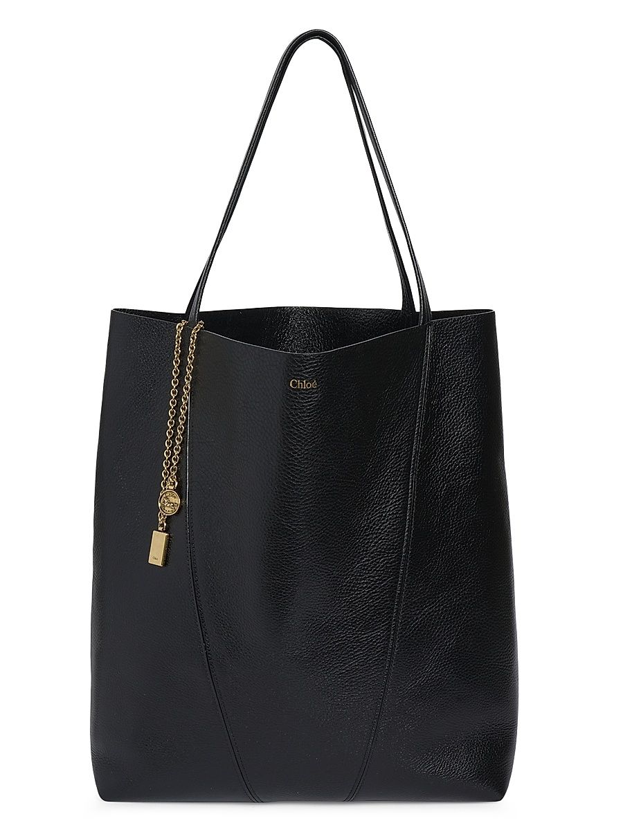 Women's Large Spin Leather Tote Bag - Black