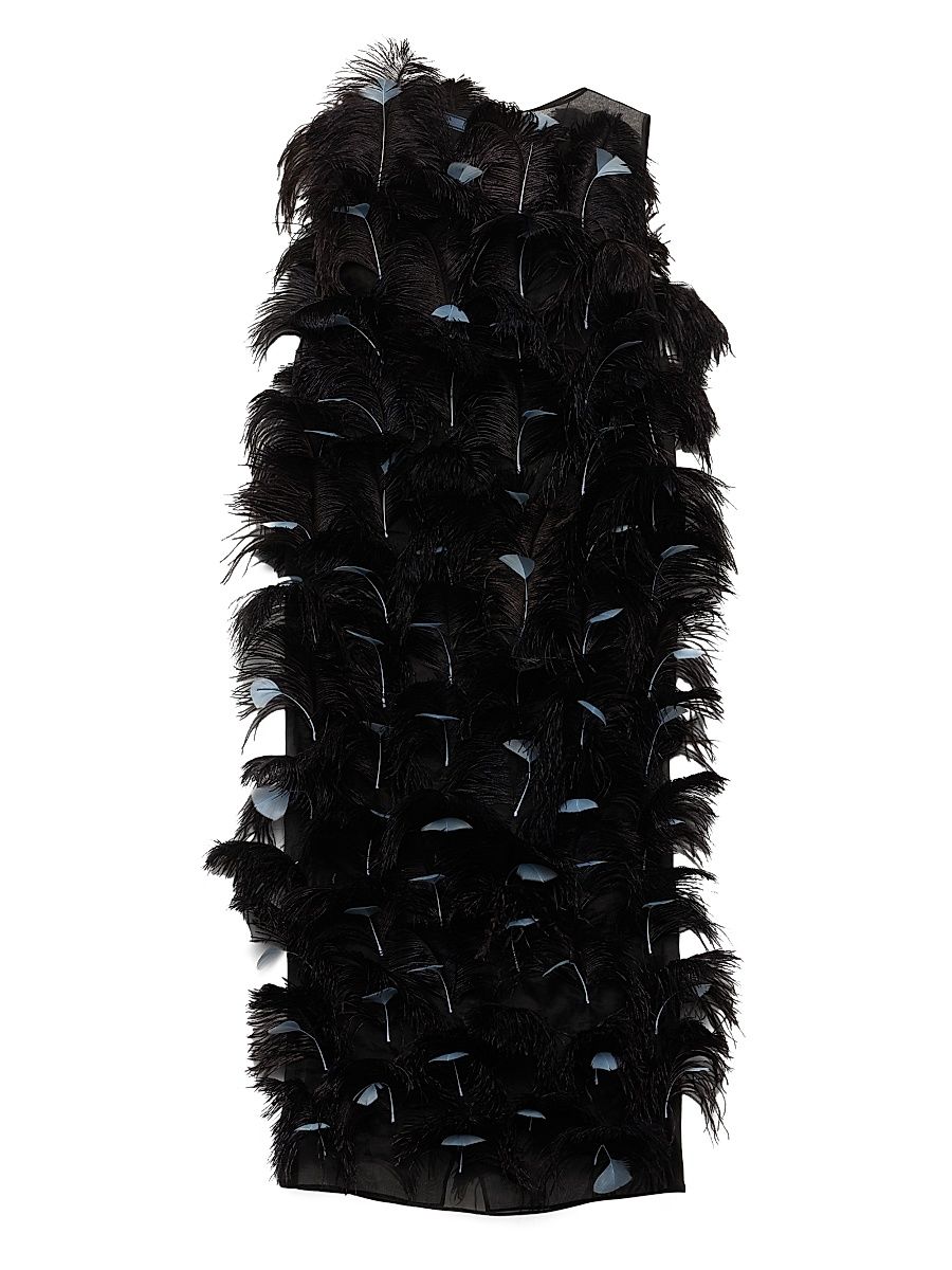 Women's Feather-Embellished Silk Organza Dress - Black - Size 4