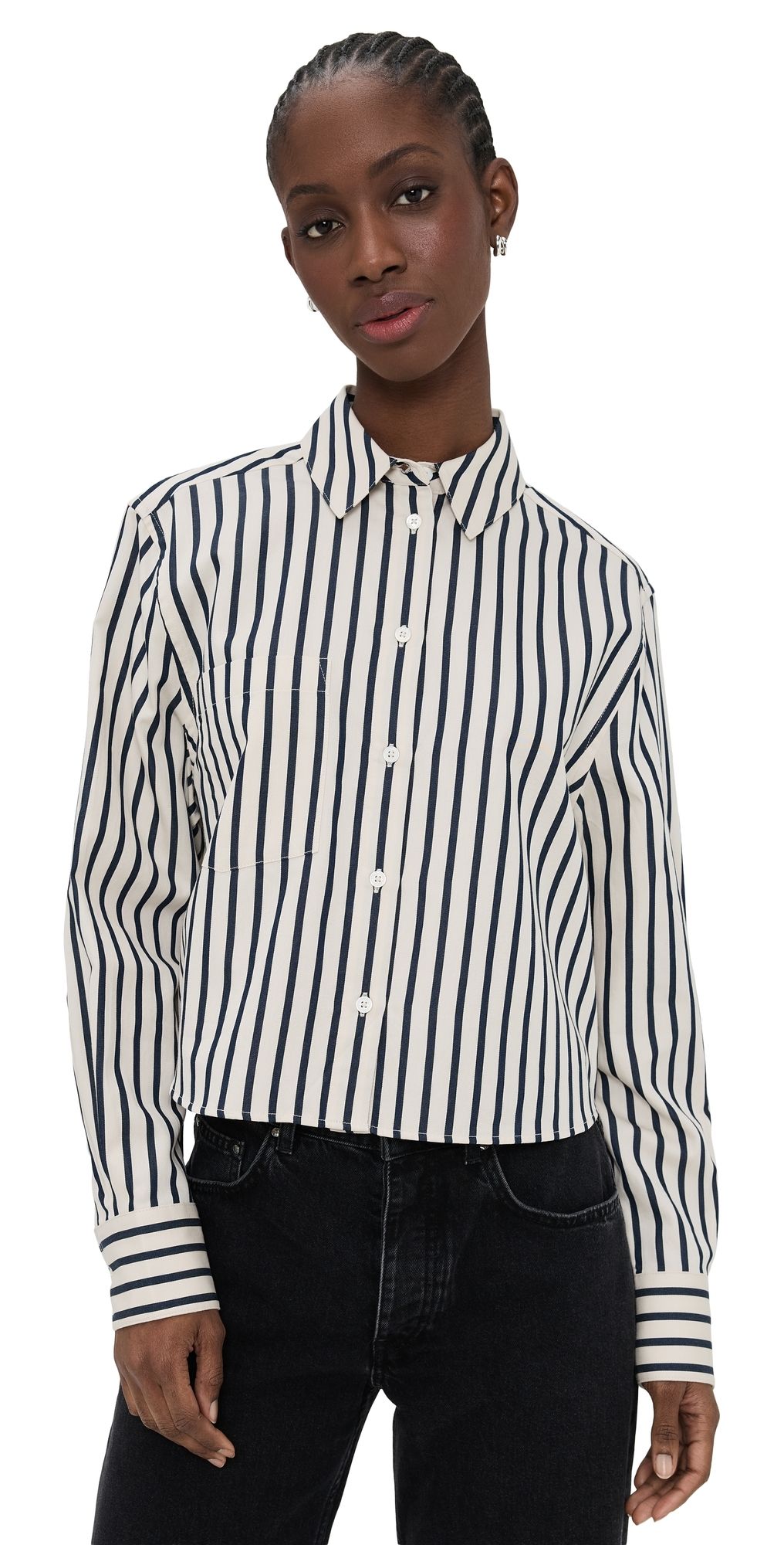 ANINE BING Essie Cropped Shirt Maritime Stripe M