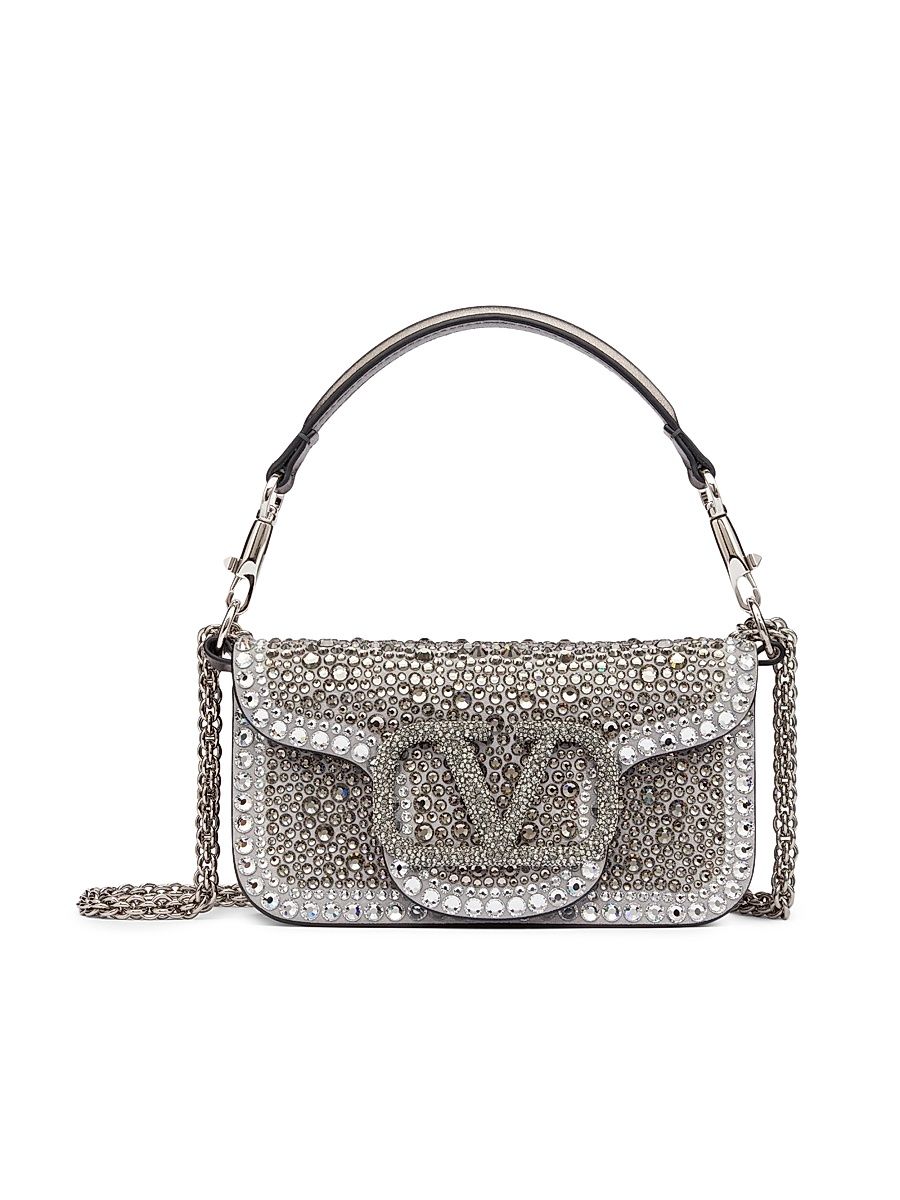 Women's Small Locò Top Handle Bag with Rhinestones - Crystal