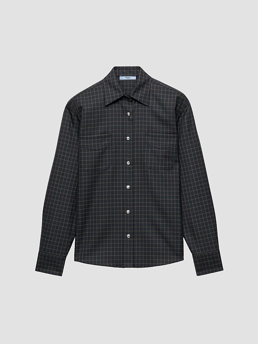 Women's Checked Wool Shirt - Blue Multi - Size 10