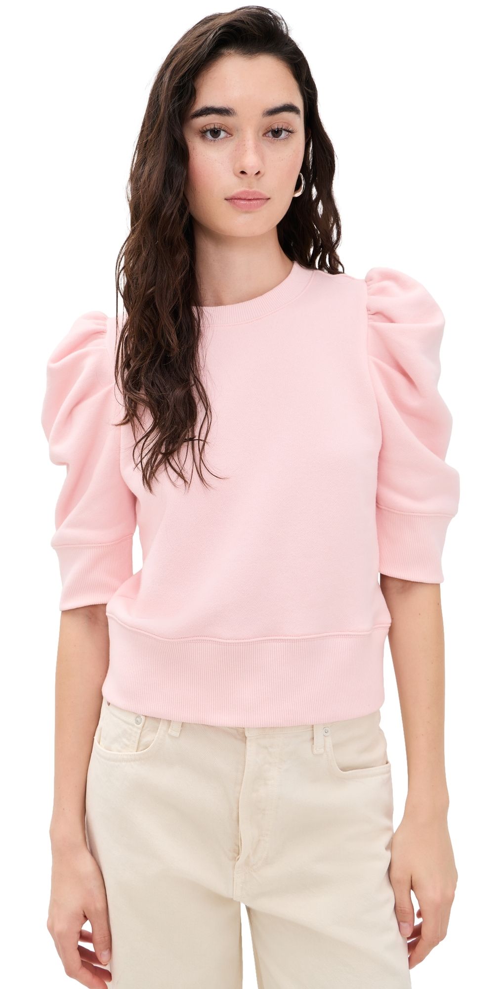 ALICE + OLIVIA Tyler Draped Puff Sleeve Crew Neck Top English Rose S