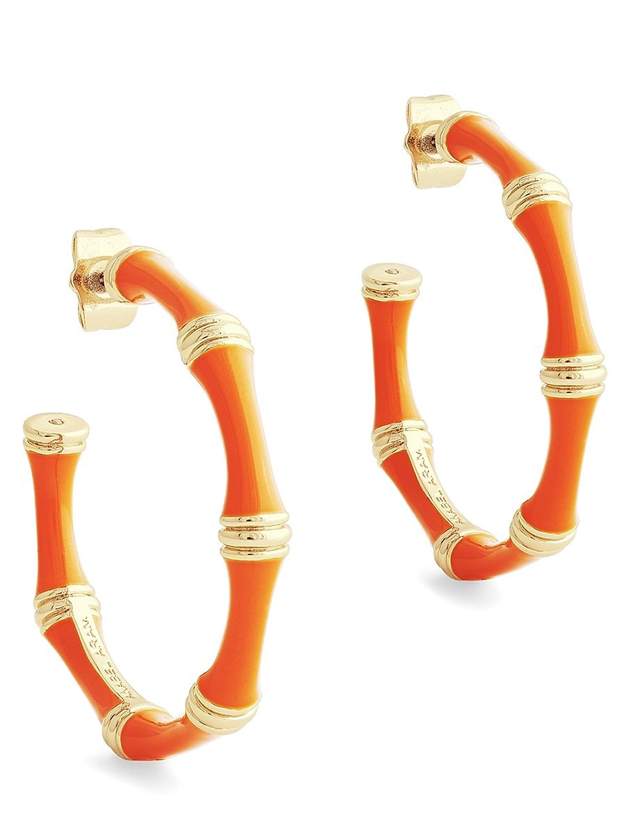 Women's Bamboo 18K-Gold-Plated & Enamel Hoop Earrings - Clementine