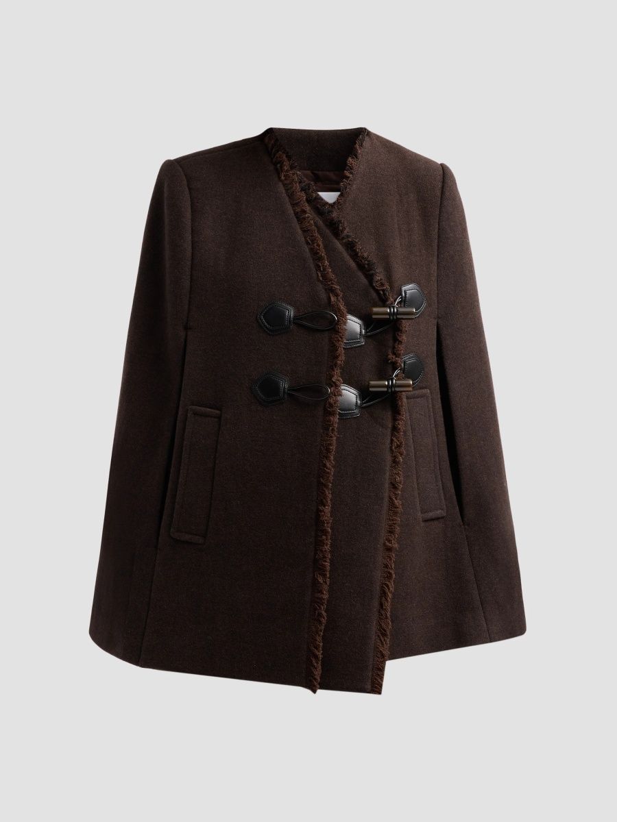 Ganni Women's Wool-Blend Blanket Cape Peacoat - Demitasse - Size 2