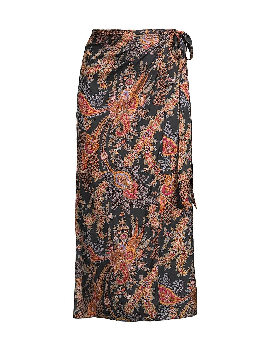 Women's Stella Printed Sarong Skirt - Black Multi - Size Medium