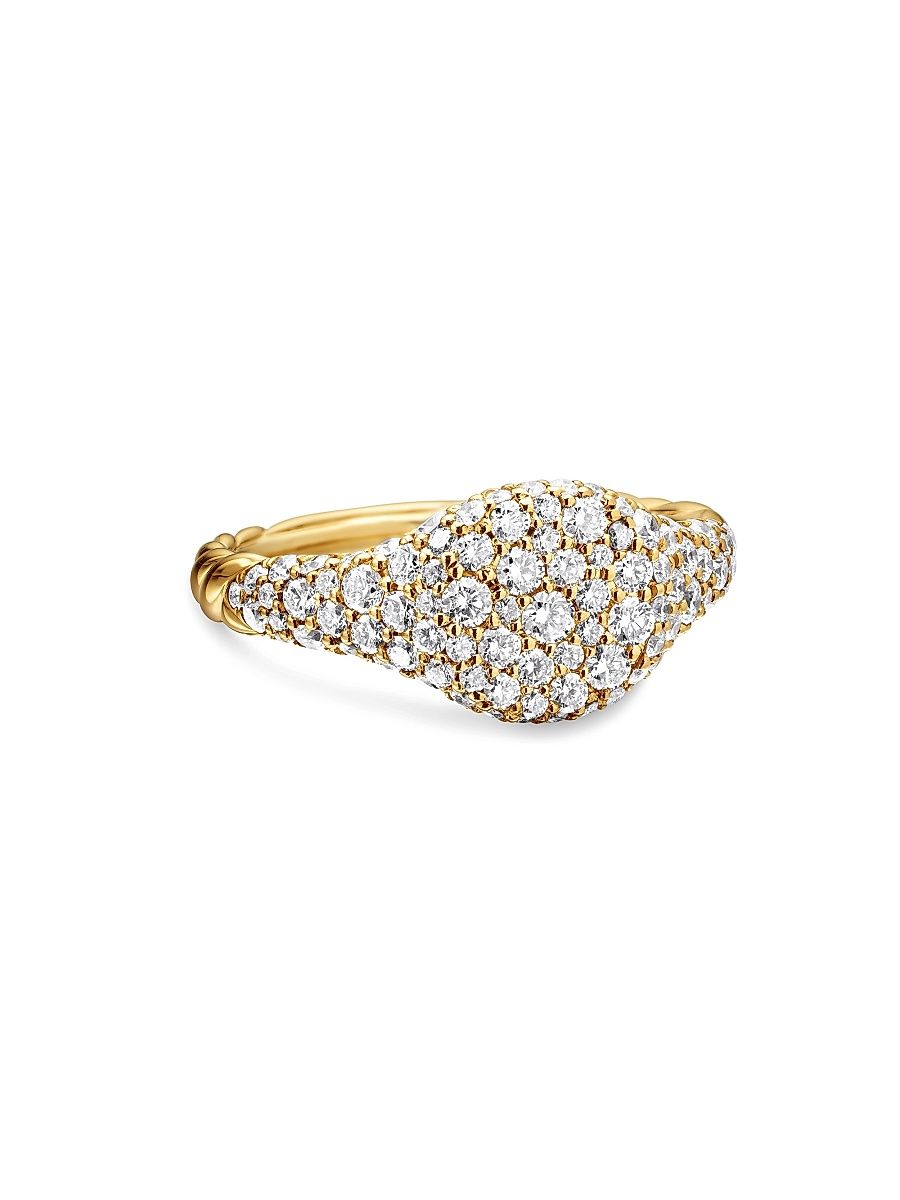 Women's Petite Pave Pinky Ring In 18K Yellow Gold - Gold - Size 3.5