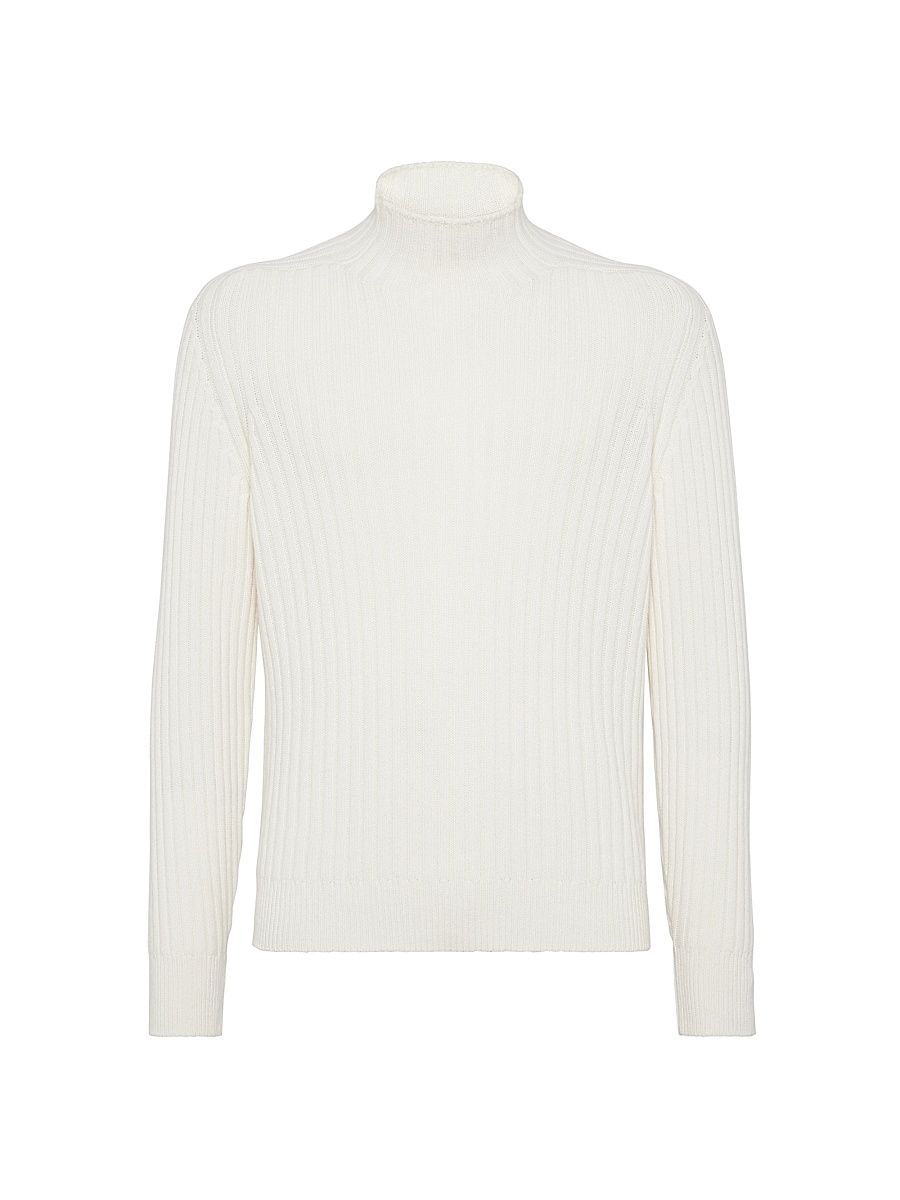 Men's Cashmere Flat Rib Turtleneck Sweater - Panama - Size 42