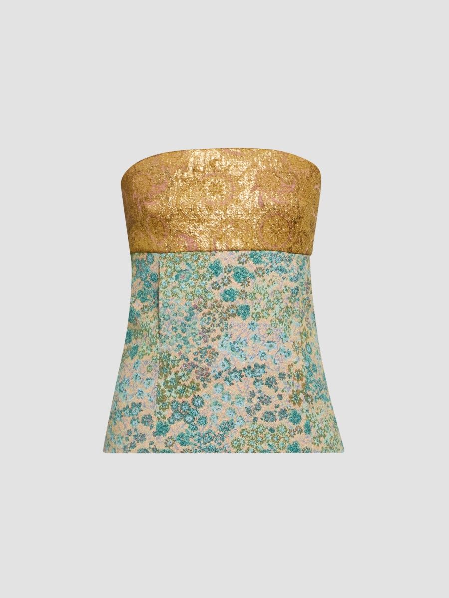 Dries Van Noten Women's Ciliasa Floral Strapless Top - Gold - Size 10