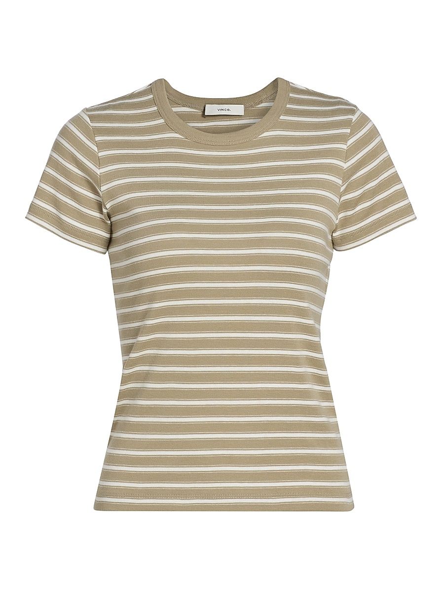 Women's Striped Cotton-Blend Shrunken 90s T-Shirt - Salted Moss Combo - Size XS