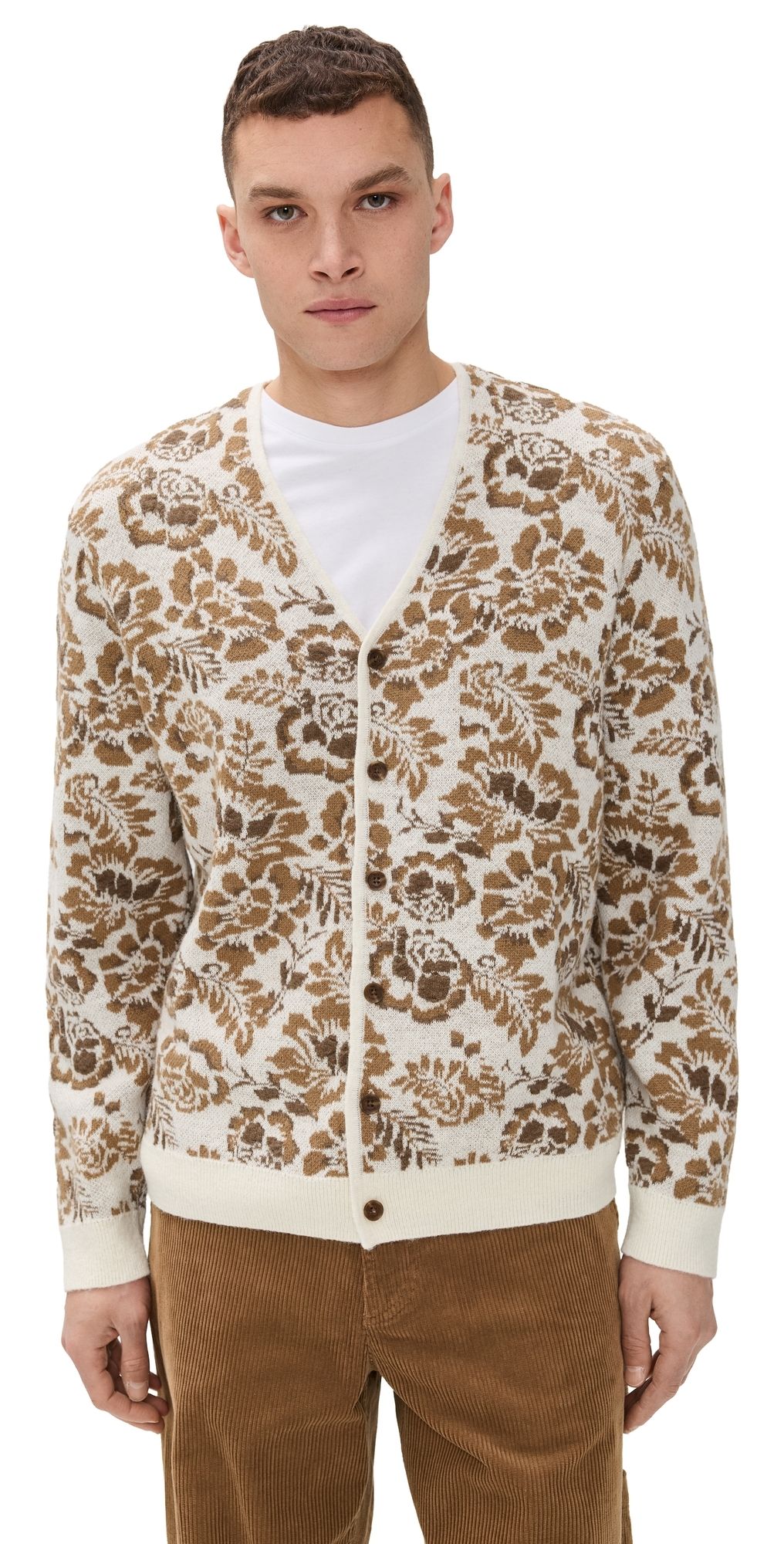 Wax London Alban Floral Jacquard Cardigan Natural/Brown XXL