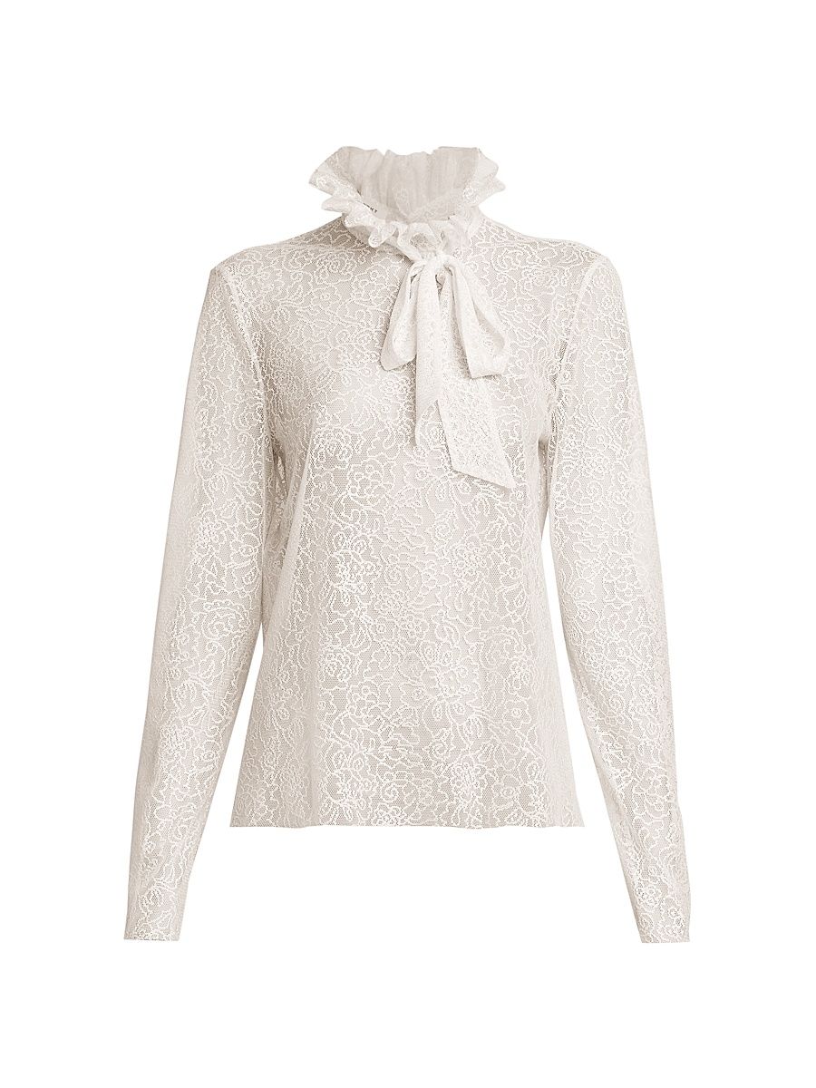 Women's Sheer Lace Long-Sleeve Blouse - White - Size 12