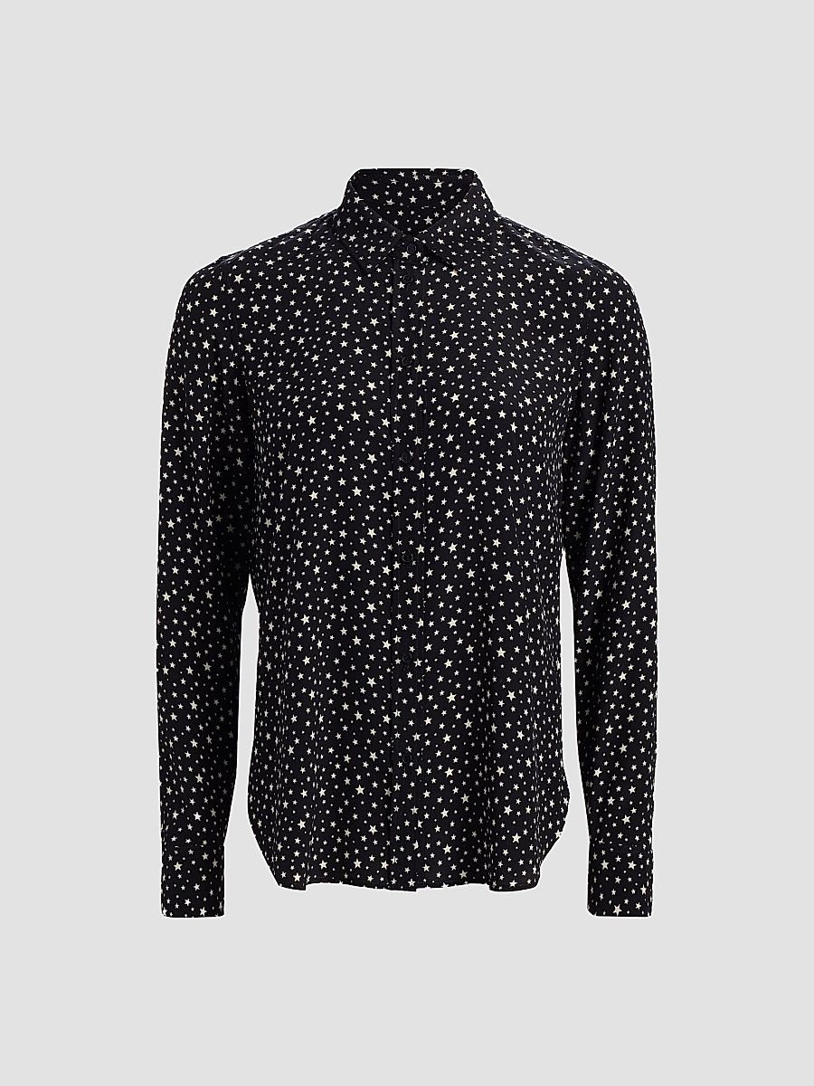 Nili Lotan Women's Gaia Printed Silk Button-Front Shirt - Black Ivory Star - Size XL