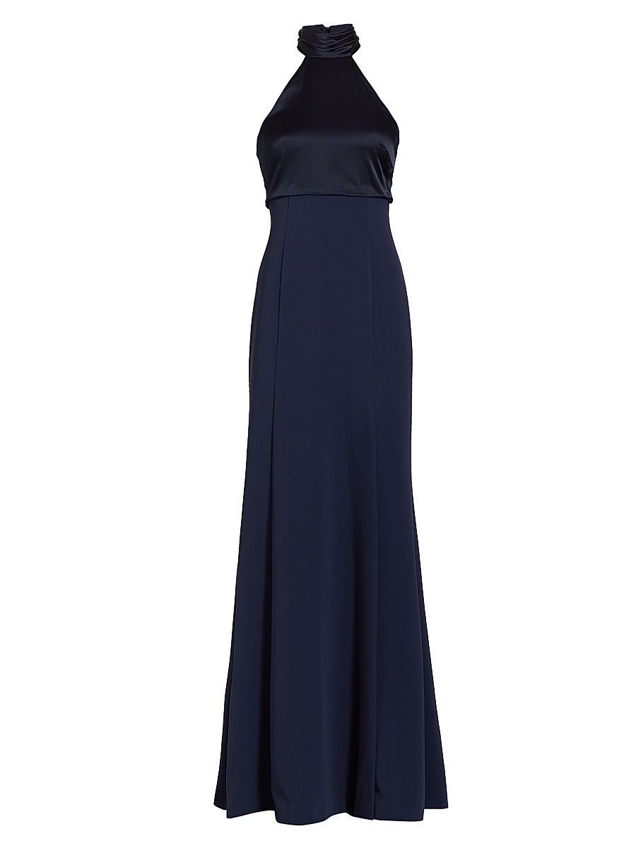 Women's Alexandra Turtleneck Halter Gown - Navy - Size 12