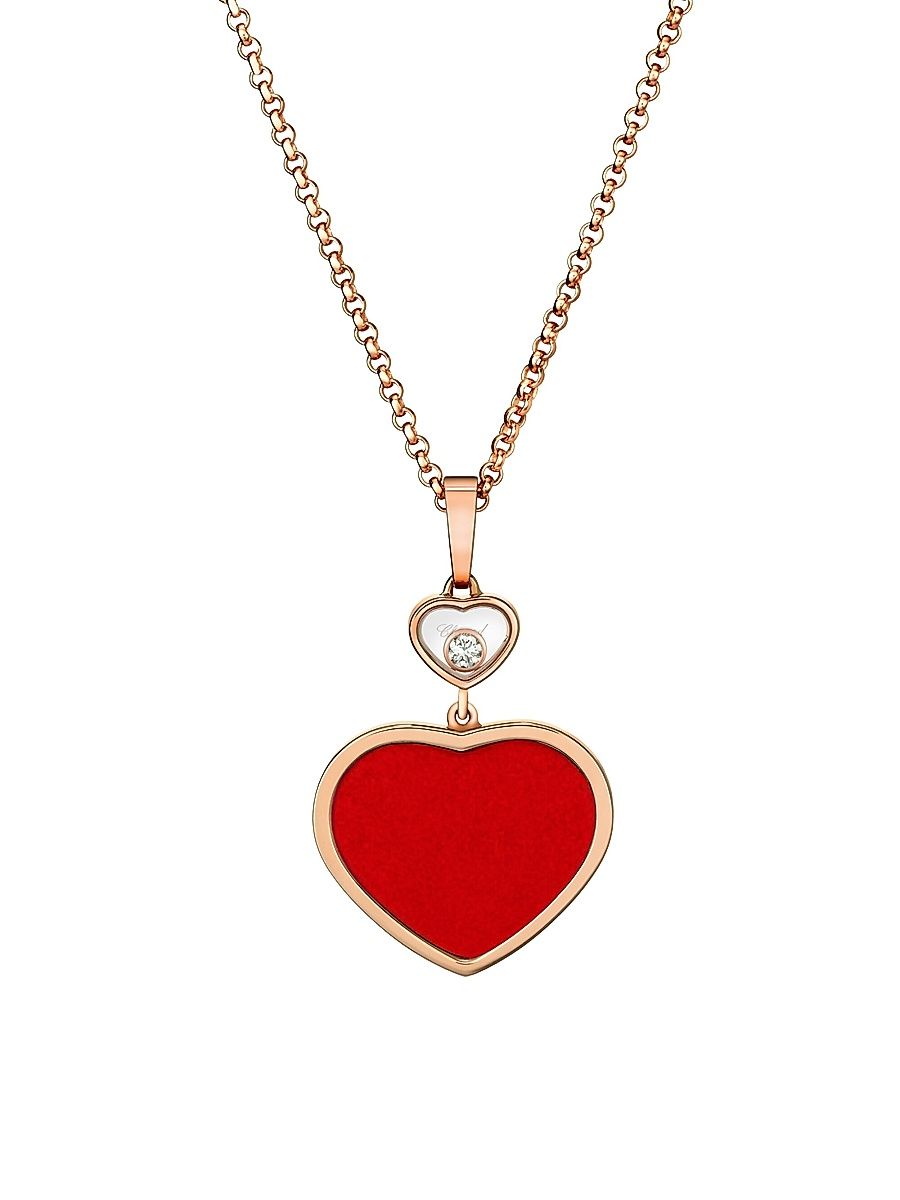 Women's Happy Hearts 18K Rose Gold, Red Stone & Diamond Heart Pendant Necklace - Rose Gold
