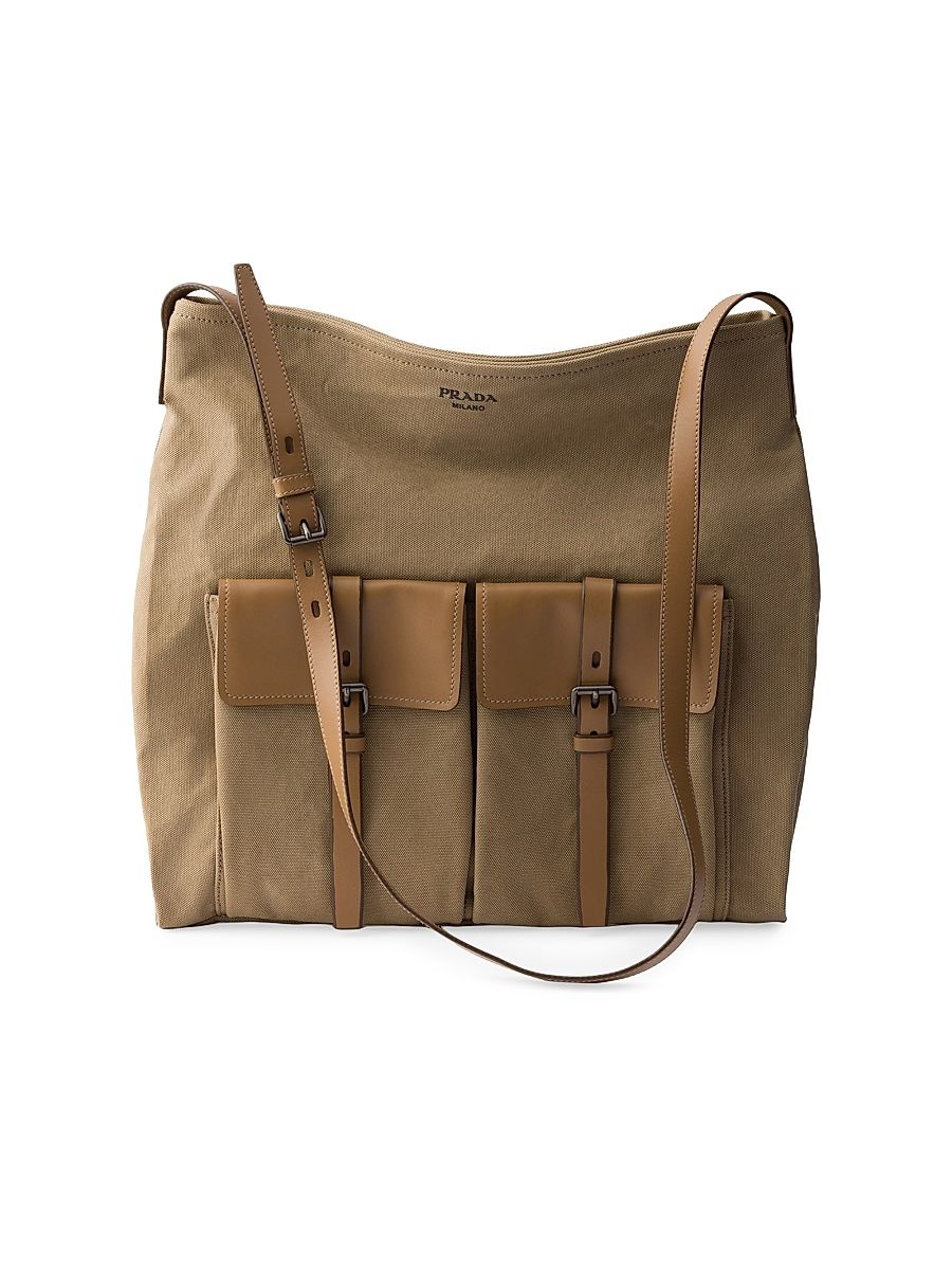 Men's Route Canvas and Leather Shoulder Bag - Beige Khaki