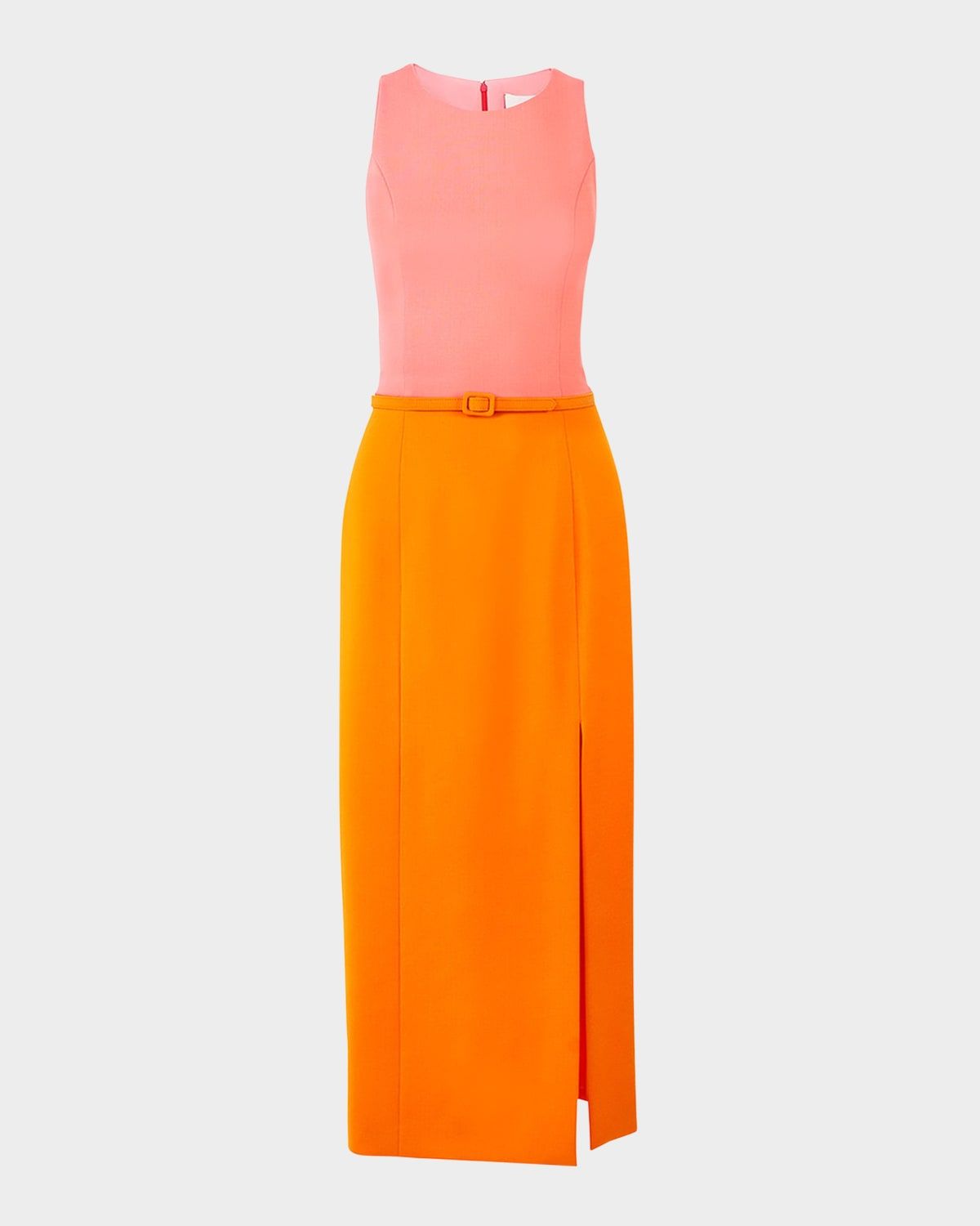 Colorblock Sleeveless Belted Slit Midi Dress