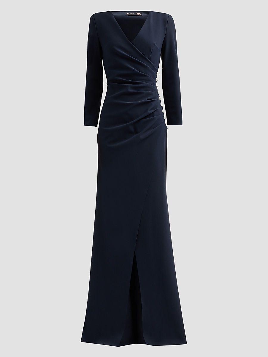 Women's Wiesa Gathered Long-Sleeve Gown - Dark Midnight - Size 8