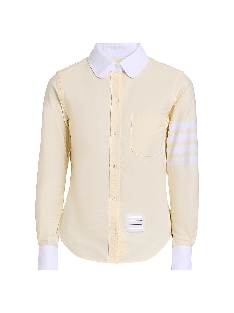 Women's 4-Bar Long-Sleeve Peter Pan Oxford Shirt - Pale Yellow - Size 4