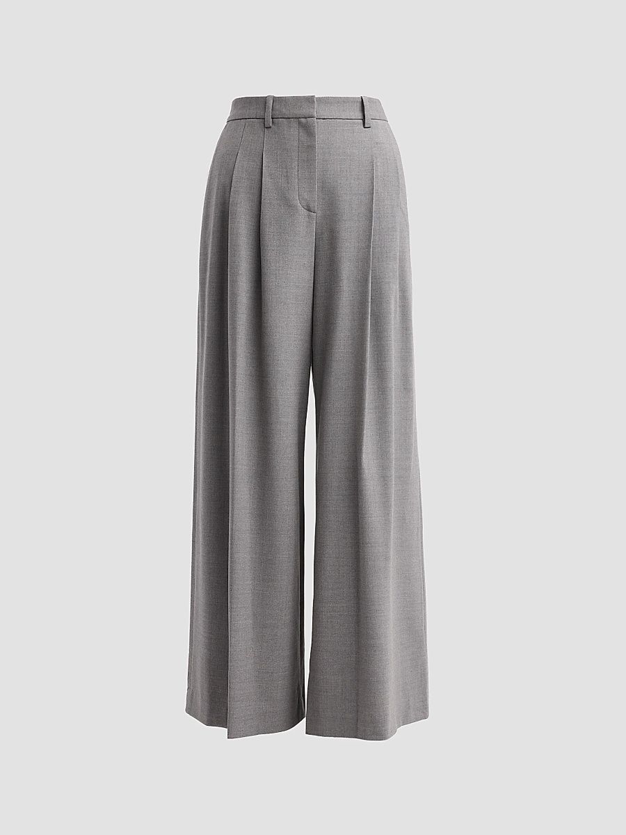 TWP Women's Avery Pleated Wide-Leg Trousers - Medium Heather Grey - Size 10