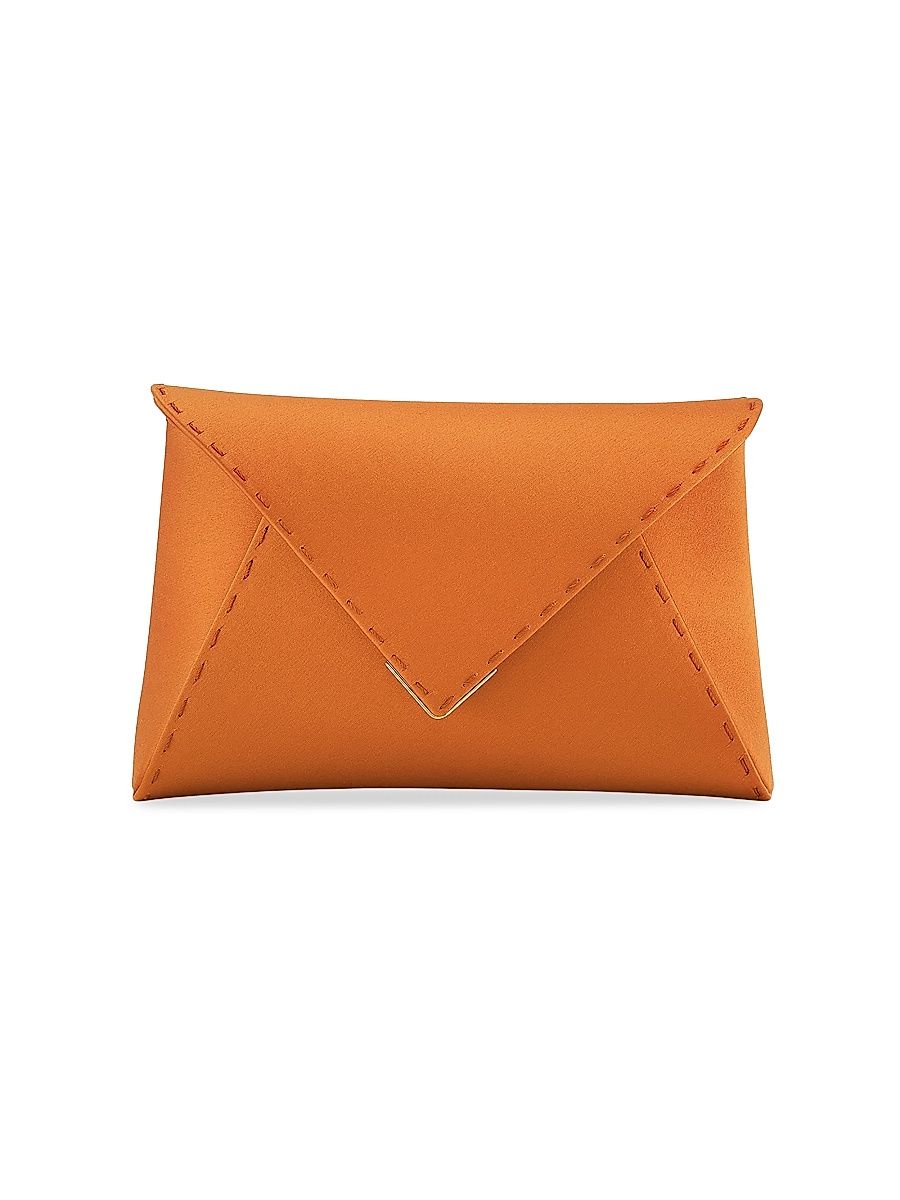 Women's Lee Pouchet Clutch Small Satin with Gold Hardware - Tiger Orange