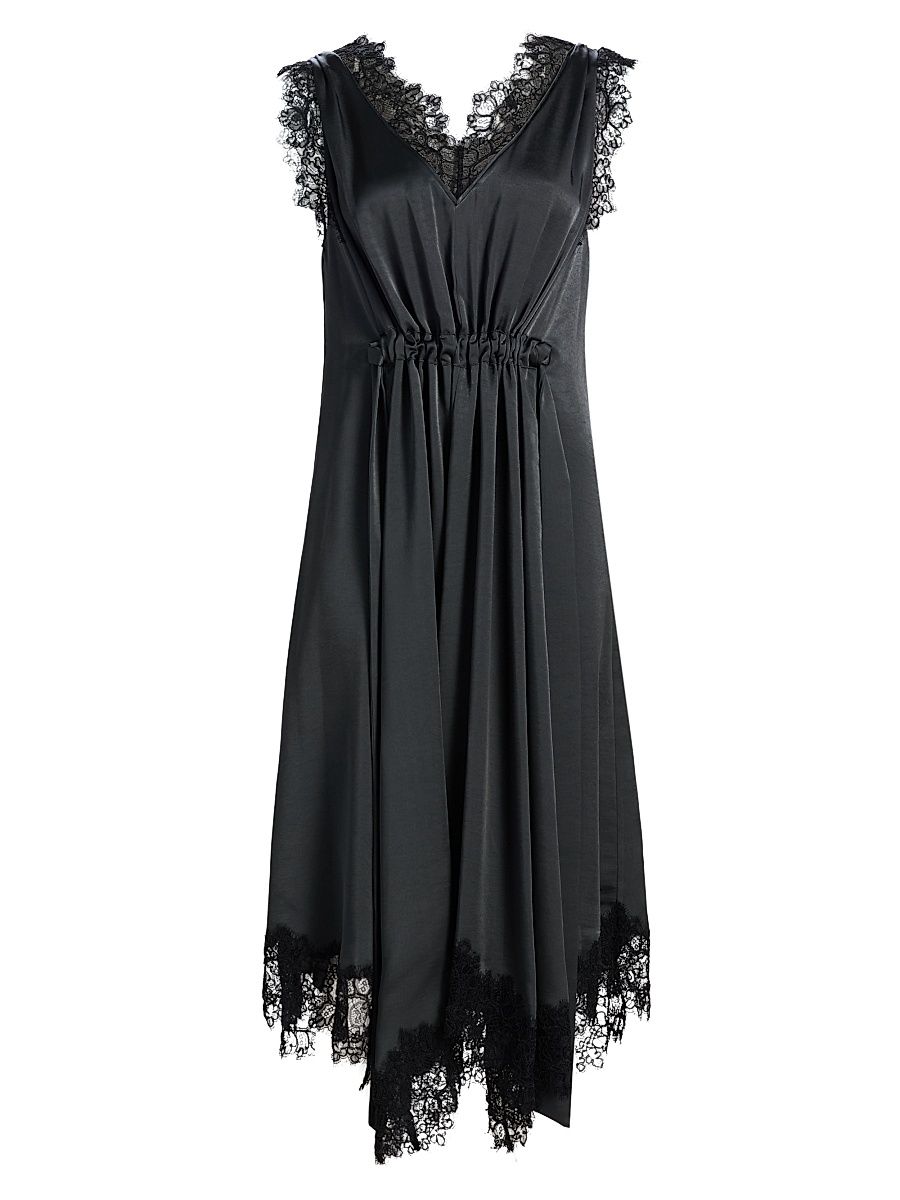 Women's Lace-Trimmed V-Neck Midi-Dress - Slate - Size 6