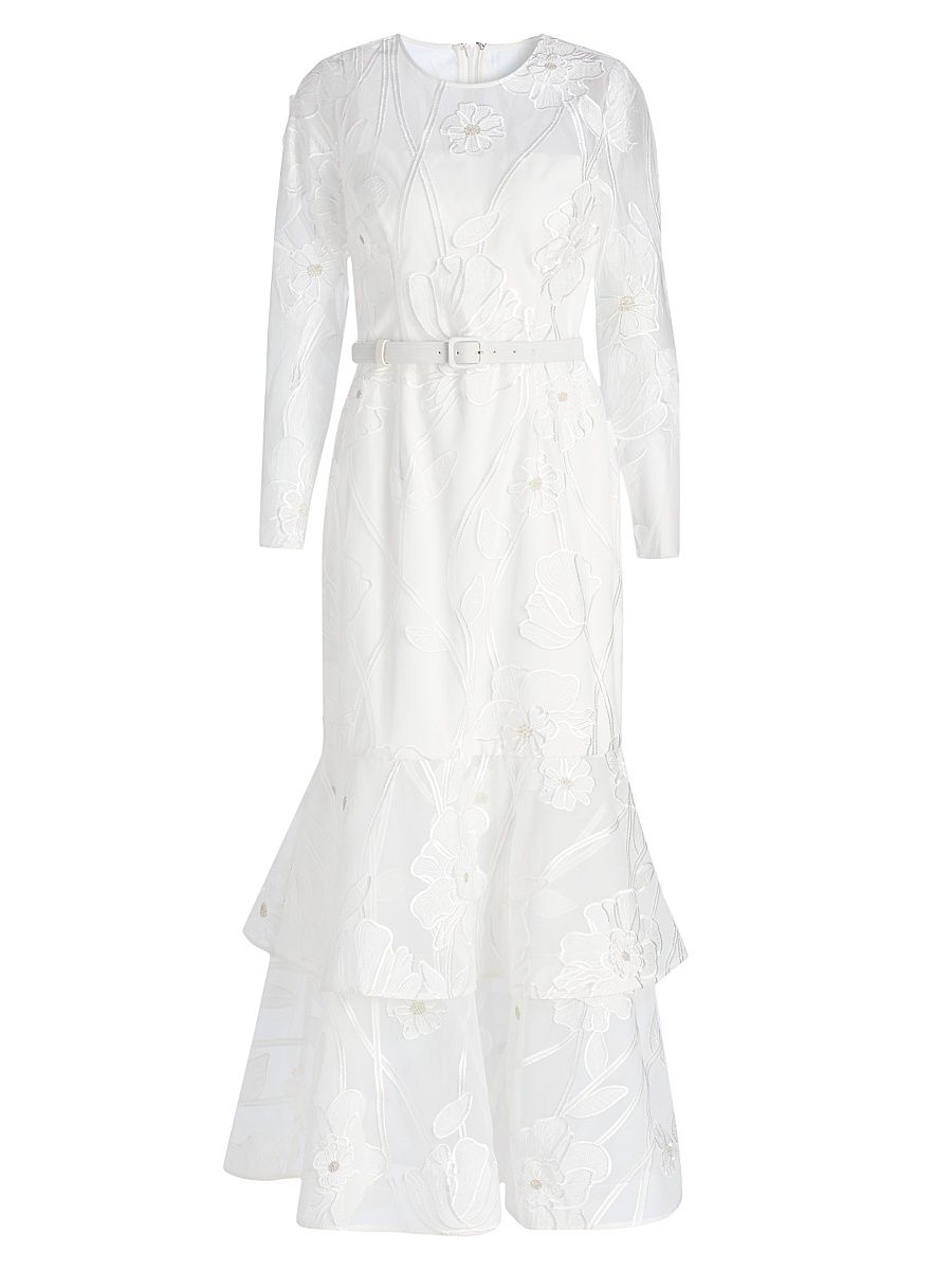 Women's Anna Grand Fleur Evening Dress - White - Size 12