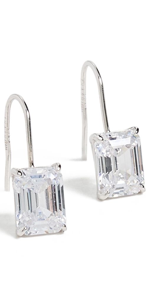 SHASHI Emerald Baguette French Hook Earrings Silver One Size