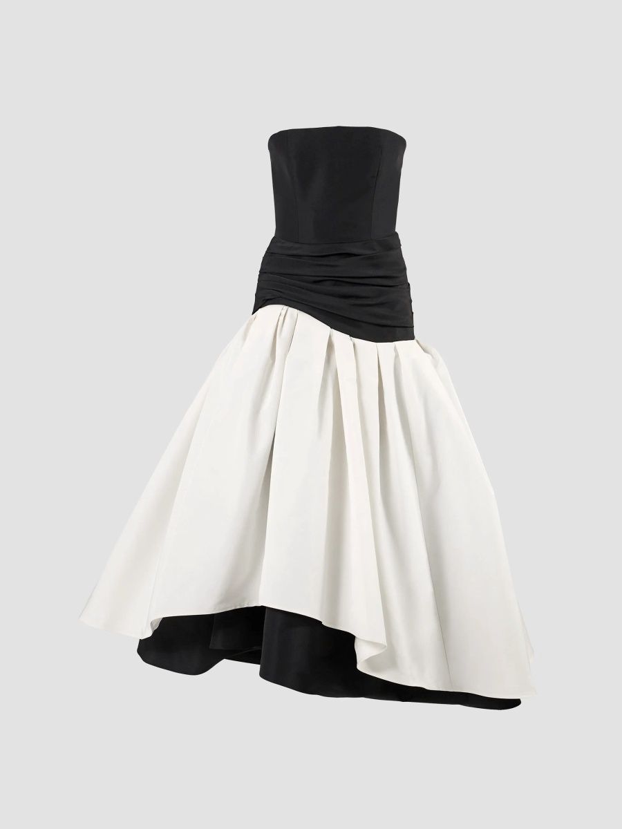 Carolina Herrera Women's Colorblocked Silk Drop-Waist Gown - Ivory Black - Size 12