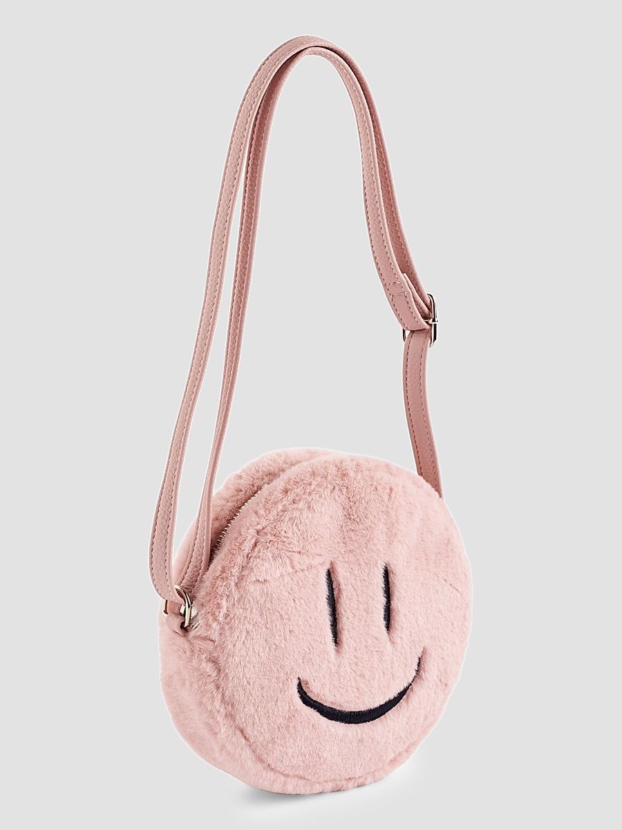 Girl's Fluffy Smiley Face Bag - Petal Blush