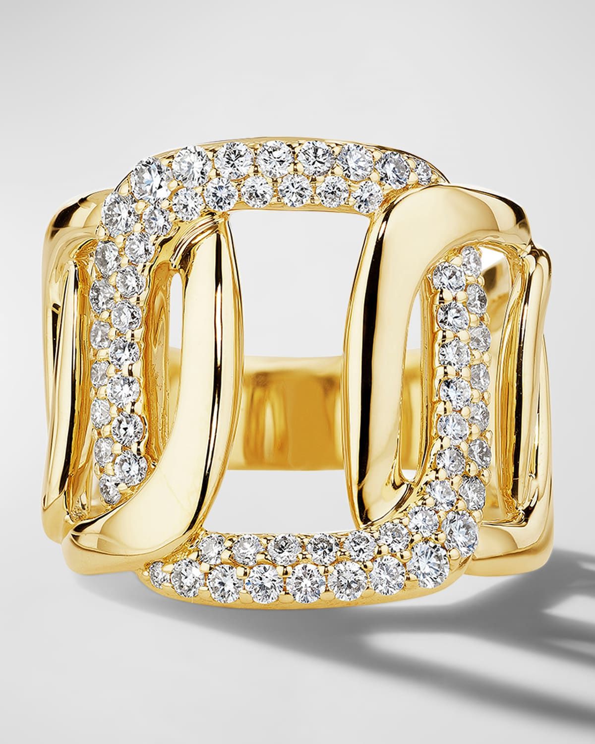 18K Yellow Gold 5 Link Pave Diamond Ring