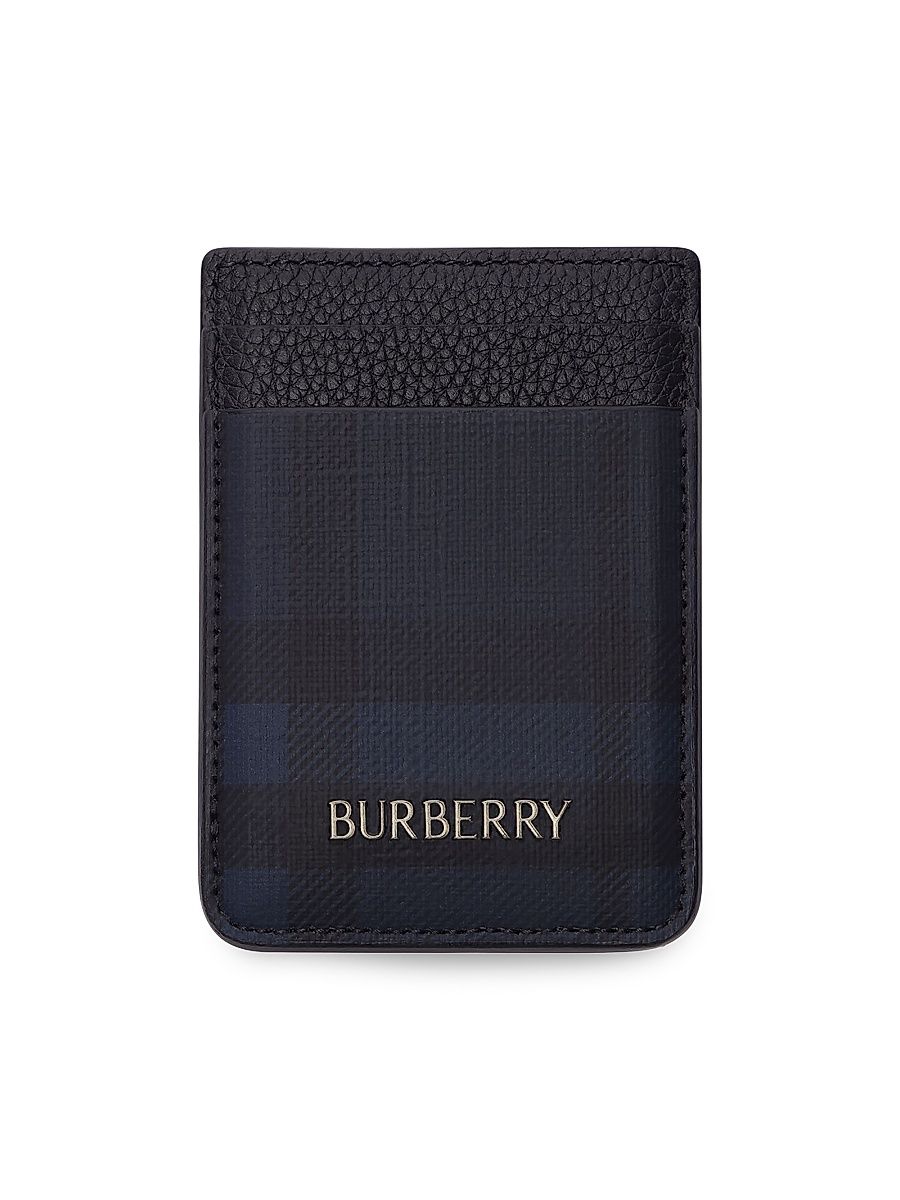 Men's City Check Leather Card Case - Navy