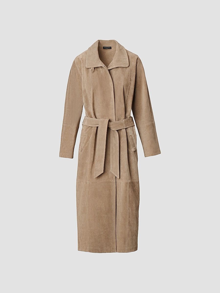 rag & bone Women's Marlene Suede Trench Coat - Tan - Size Small