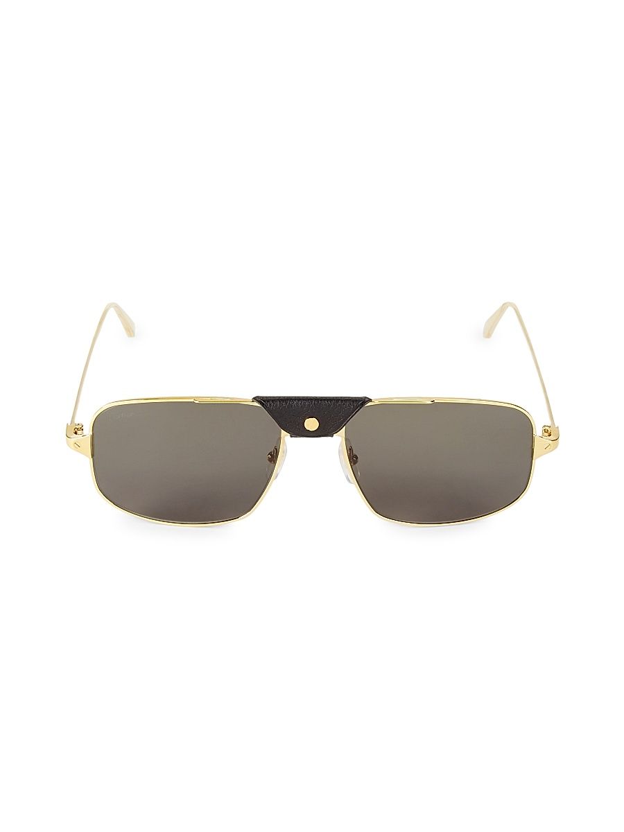 Men's 60MM Square Browline Sunglasses - Gold