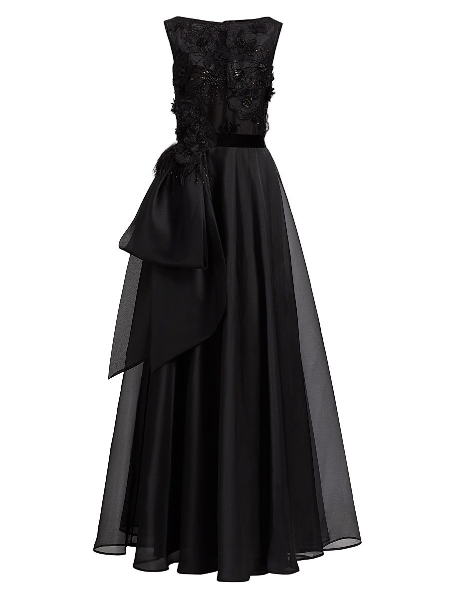 Women's Embellished Organza Bow Ballgown - Black - Size 12