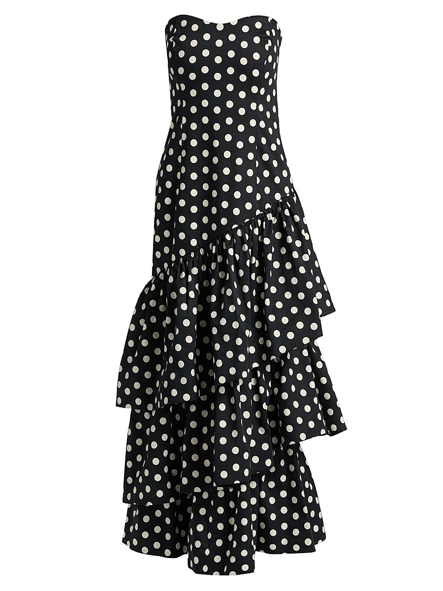 Women's Sonoma Strapless Polka Dot Ruffle Maxi Dress - Joelle Dot Black - Size 10