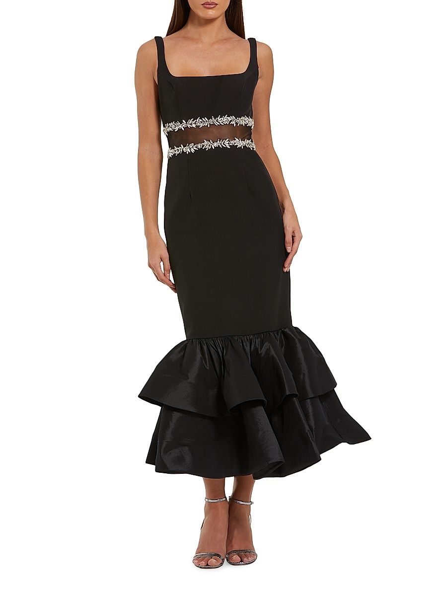 Women's Beaded Mermaid Midi-Dress - Black - Size 12