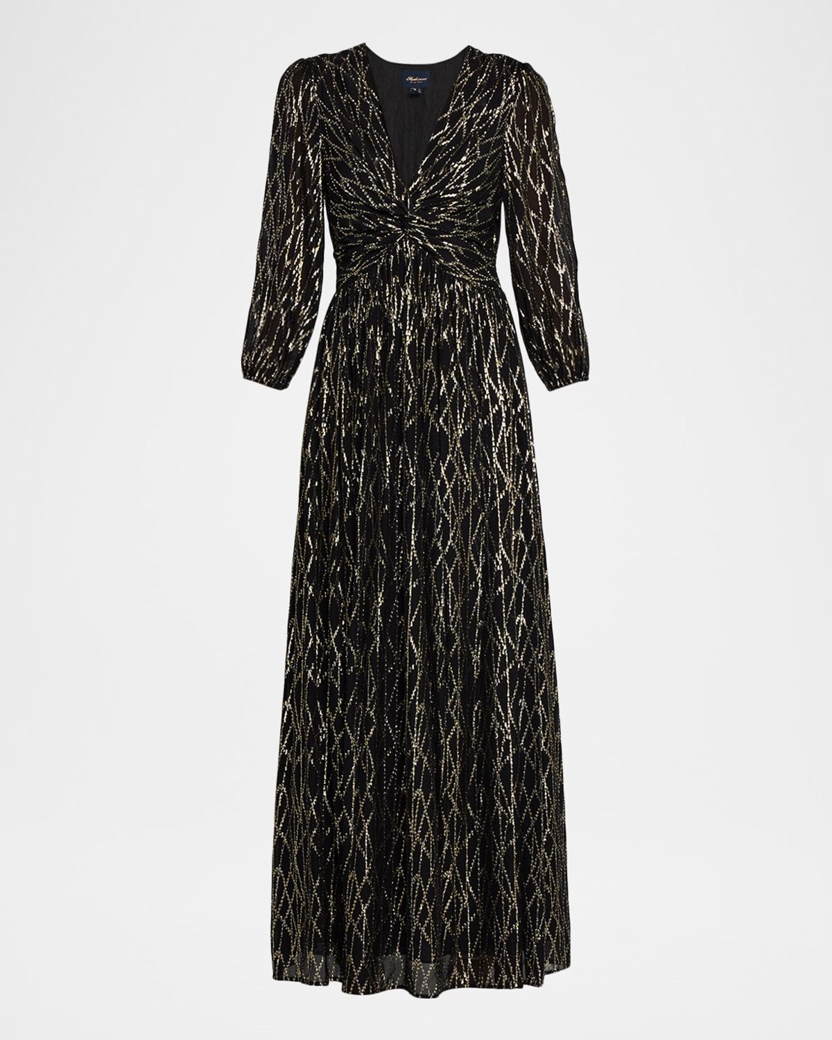 Rosalie Metallic Twist-Front Maxi Dress