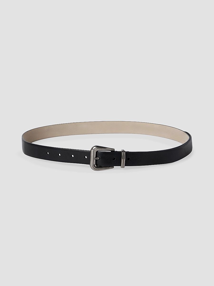 Women's Cowhide Belt with Monili - Black - Size XXS